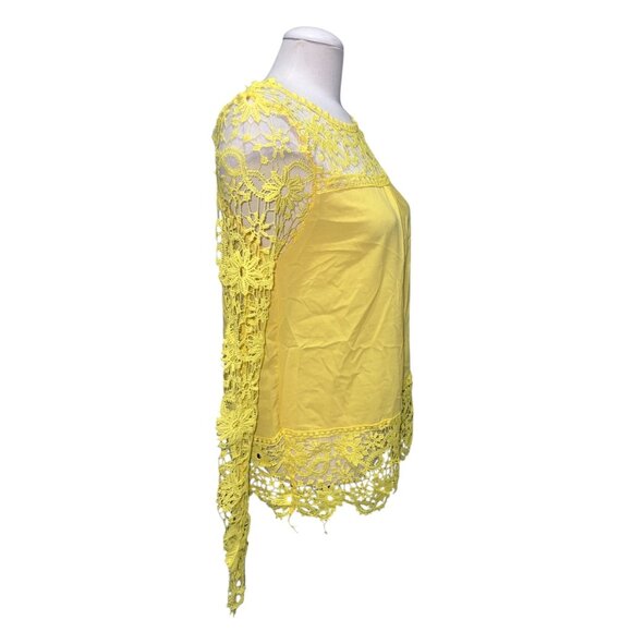 Yellow Crochet Lace Long Sleeve Blouse Top Size Large Lightweight Boho Chic Flor - Picture 8 of 8